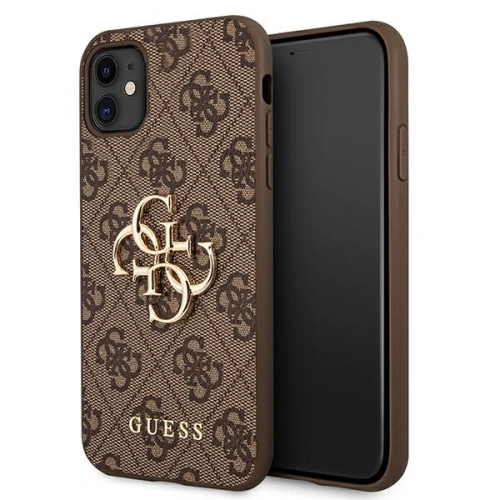 Etui Guess w kolorze brązowym, idealne dla Apple iPhone 11 z dużym metalowym logo.