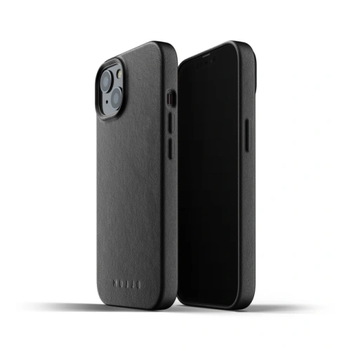 Θήκη Mujjo Full Leather Case σε μαύρο χρώμα, κατασκευασμένη από φυσικό δέρμα, ιδανικά προσαρμοσμένη στο Apple iPhone 13 mini.
