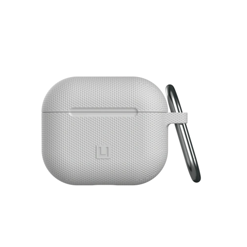 Etui UAG Urban Armor Gear Dot w kolorze szarym, idealnie dopasowane do Apple AirPods 3, wykonane z hybrydowego materiału.