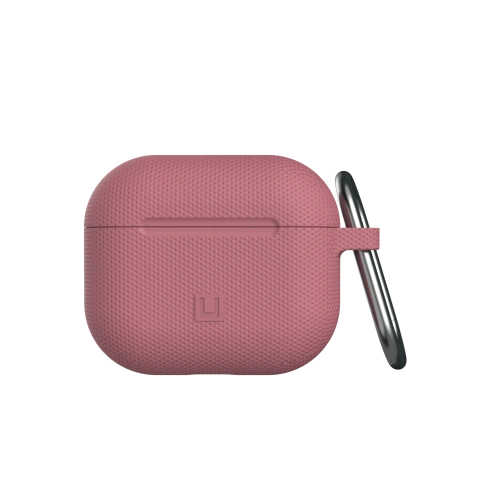 Etui UAG Urban Armor Gear Dot w kolorze dusty rose, idealnie dopasowane do Apple AirPods 3, wykonane z hybrydowego materiału.