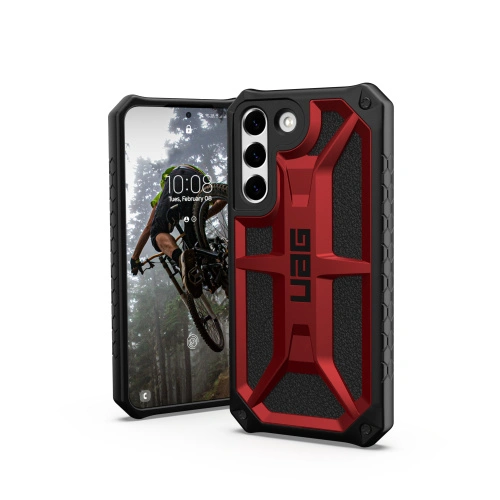 Etui UAG Monarch w kolorze czerwonym, idealnie dopasowane do Samsung Galaxy S22 Plus.