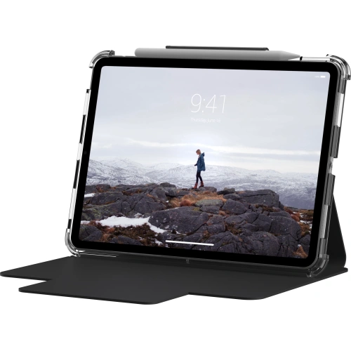 Widok etui z klapką, prezentujący hybrydowy materiał i elegancki design.