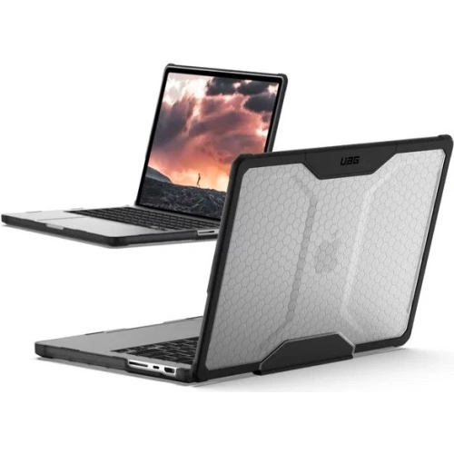 Etui UAG Plyo w przezroczystym kolorze, idealnie dopasowane do MacBooka 16 2021-2023.