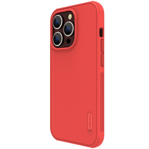 Etui Nillkin Super Shield Pro w czerwonym kolorze, umieszczone na telefonie Apple iPhone.