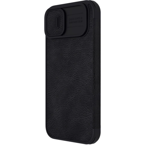 Black leather material of Nillkin Qin Leather Pro case, showcasing an elegant appearance