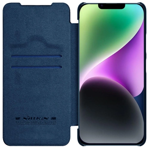 Nillkin Qin Leather Pro case in blue, stylishly designed for iPhone 14 Plus / 15 Plus