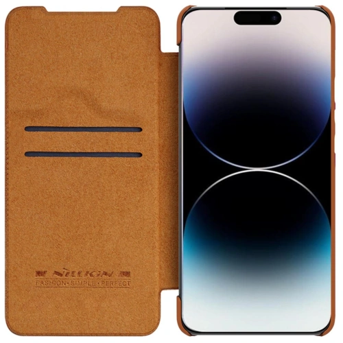 Nillkin Qin Leather Pro case in brown color, perfect for Apple iPhone 14 Pro Max