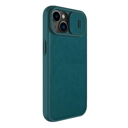 Close-up of the green Nillkin Qin Leather Pro case, showcasing leather details