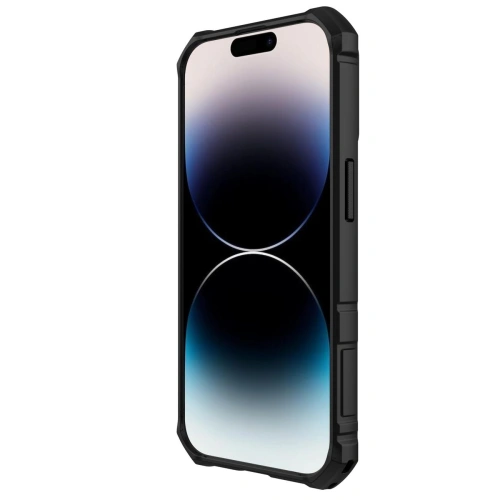 Nillkin CamShield case mounted on Apple iPhone 14 Pro in elegant black color