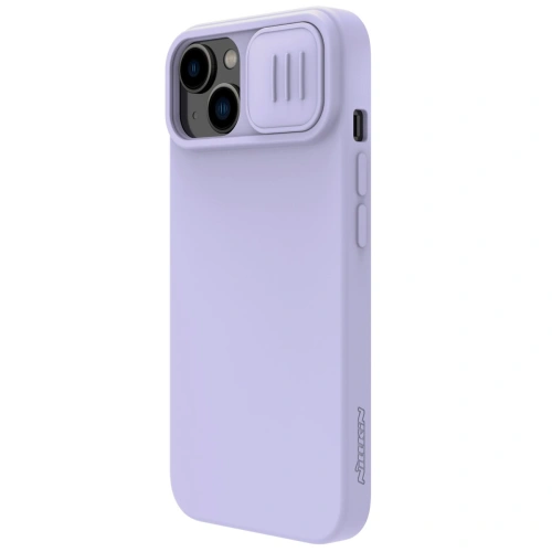 Close-up of the purple Nillkin case, with clear details and cutouts