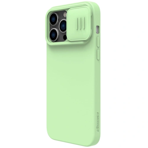 Green Nillkin CamShield Silky Silicone case with MagSafe technology for iPhone 14 Pro Max