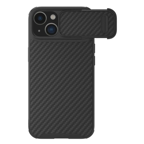 Nillkin Synthetic Fiber S case in black, perfectly fitted for iPhone 14 Plus and 15 Plus.