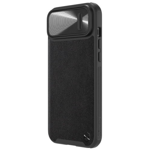 Close-up of the Nillkin Camshield Leather S case, showcasing the elegant leather texture.