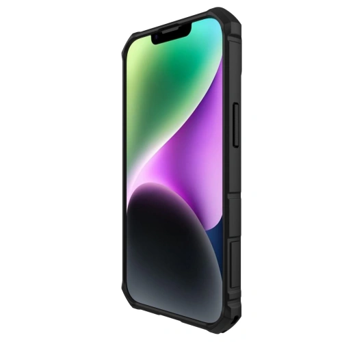 Nillkin CamShield Armor Pro case mounted on a black iPhone 14 Plus