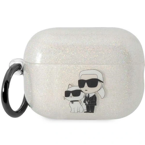 Etui Karl Lagerfeld dla Apple AirPods Pro 2 w przezroczystym kolorze, z efektem glitru.