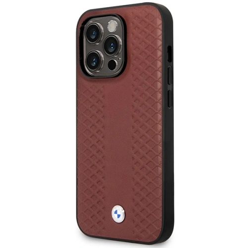 Zbliżenie na elegancki wz&oacute;r diamentowy etui BMW z linii Leather Diamond Pattern.