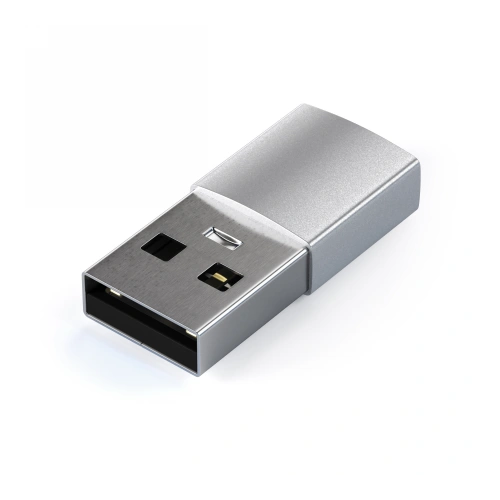 Satechi Aluminium Adapter in silver, with USB-A and USB-C ports, ideal for modern devices.