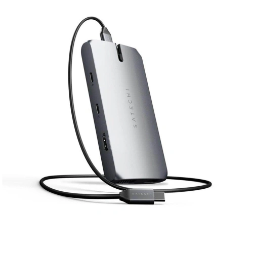 Adaptor Satechi Multiport Adapter USB-C (USB-C, 2x USB-A, HDMI, VGA, Ethernet, cititor de carduri) (argintiu) - imagine 3