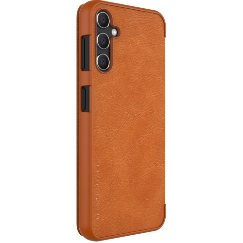 Nillkin Qin Leather case against a natural background, highlighting the elegance of the brown color.