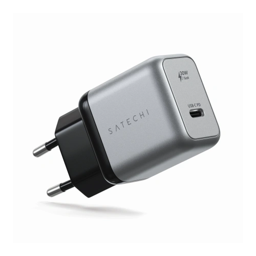 Încărcătorul Satechi GaN Charger 30W USB-C, de aproape, arătând designul modern și dimensiunile compacte.