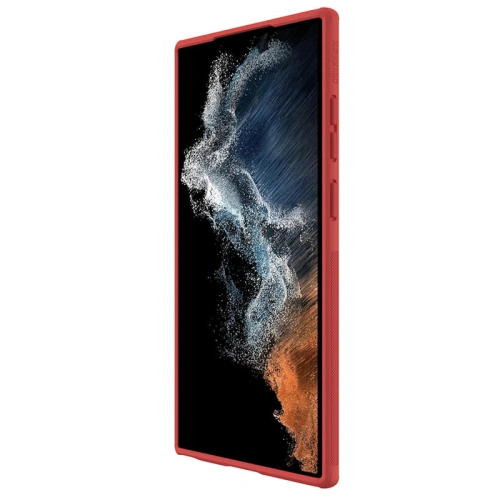 Stylowe etui Nillkin Super Shield Pro w intensywnym czerwonym odcieniu, zapewniające ochronę.