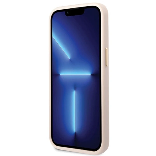 Etui Guess na iPhone 14, pokazujące unikalny kształt i fakturę materiału.