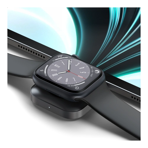 Zbliżenie na ładowarkę magnetyczną Satechi, idealną do użytku z Apple Watch.