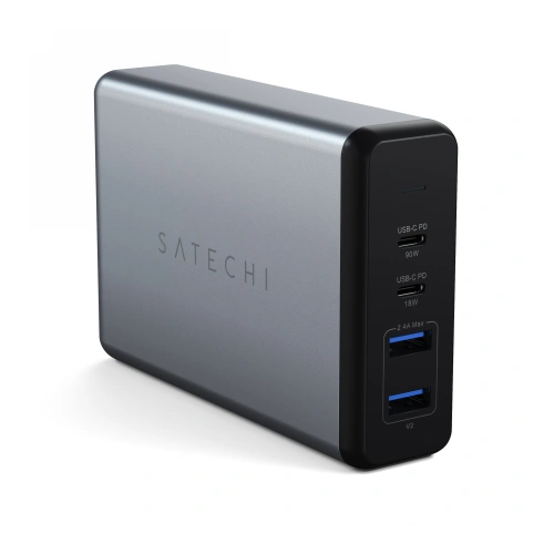 Satechi Desktop 108W Pro wall charger with two USB-C and two USB-A ports in an elegant design.