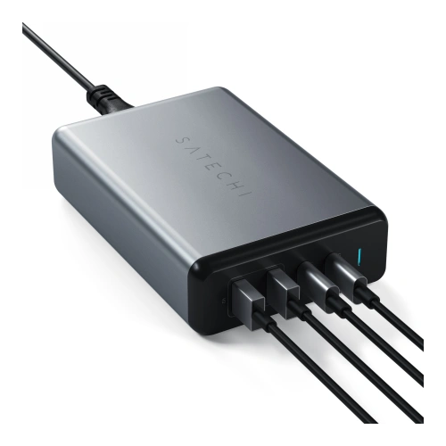 Packaging of the Satechi Desktop 108W Pro charger, showcasing product details.