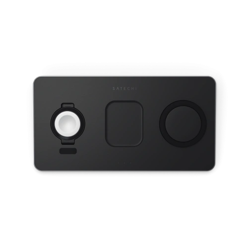 Ładowarka bezprzewodowa Satechi Trio z trzema miejscami do ładowania dla iPhone, Apple Watch i AirPods.