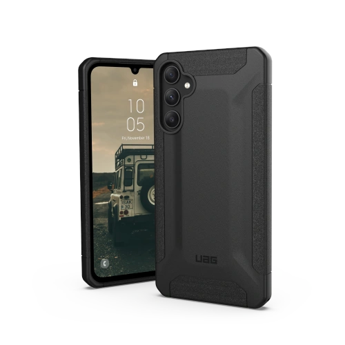 Zbliżenie na etui UAG Urban Armor Gear, ukazujące solidną konstrukcję i wycięcia.