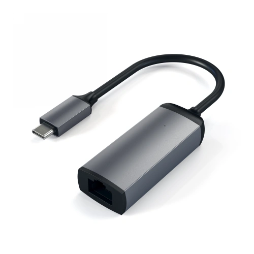 Satechi Type-C to Gigabit Ethernet adapter in space gray, perfect for fast internet connection.