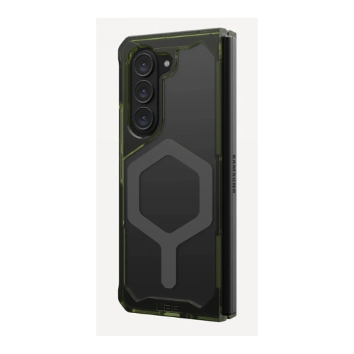 Zbliżenie na etui UAG, pokazujące teksturę i wycięcia na porty.