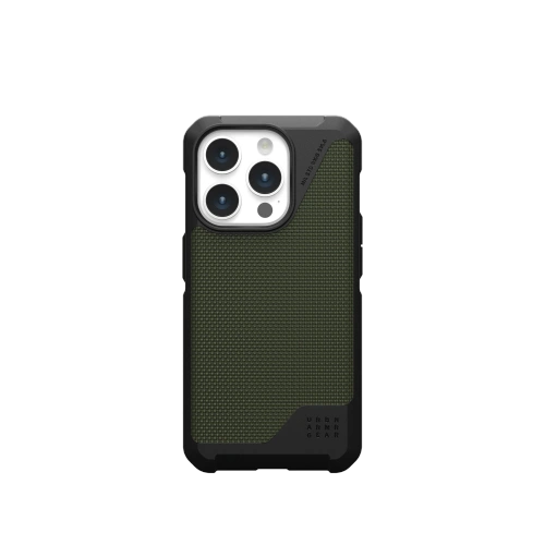 Etui UAG Metropolis LT w kolorze kevlar olive, idealne dopasowanie do iPhone 15 Pro.