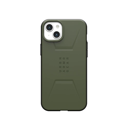 Etui UAG Urban Armor Gear Civilian w kolorze olive, idealnie dopasowane do iPhone 15 Plus i 14 Plus.