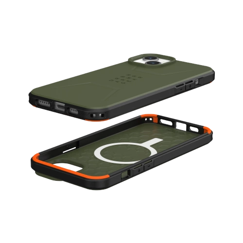 Etui UAG Urban Armor Gear w zielonym kolorze, ochronne i stylowe, umieszczone na tle naturalnym.