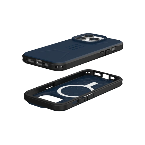 Etui UAG zamontowane na Apple iPhone 15 Pro, prezentujące nowoczesny design i funkcjonalność MagSafe.