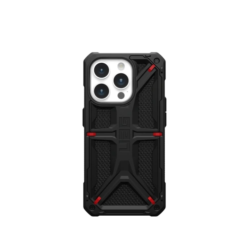Etui UAG Monarch w kolorze kevlar black, idealnie dopasowane do Apple iPhone 15 Pro.