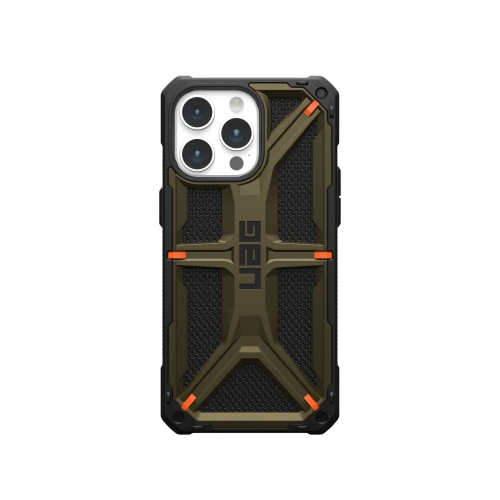 Etui UAG Monarch w kolorze zielonym, idealnie dopasowane do Apple iPhone 15 Pro Max.