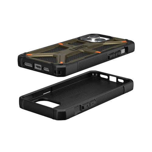 Etui UAG Monarch na tle nowoczesnego biura, pokazujące stylowy design i funkcjonalność.