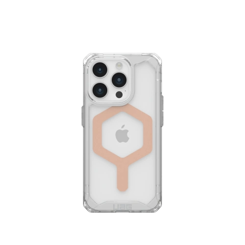 Etui UAG Plyo w kolorze różowym, z przezroczystymi elementami, idealne dla iPhone 15 Pro.