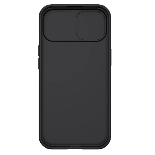 Husa Nillkin CamShield Pro în culoare neagră, ideală pentru Apple iPhone 15 Plus și 14 Plus.