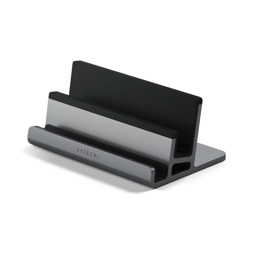 Aluminiumständer Satechi Dual Vertical Laptop Stand in Space Gray, ideal zum Lagern von Laptop und iPad.