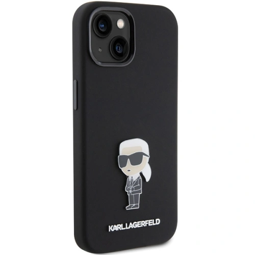 Stylowe etui Karl Lagerfeld z logo na tle czarnego silikonu
