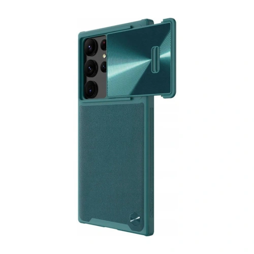 Husa Nillkin pentru Samsung Galaxy S23 Ultra de culoare verde, prezentând un design elegant și funcționalitate.