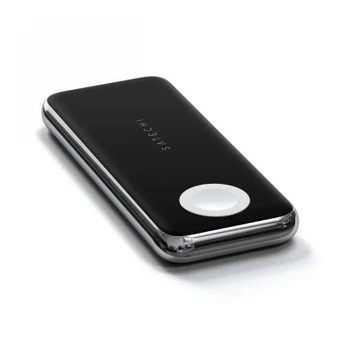 Powerbank bezprzewodowy Satechi Quatro w kolorze czarnym z pojemnością 10000mAh i kablem USB-C.