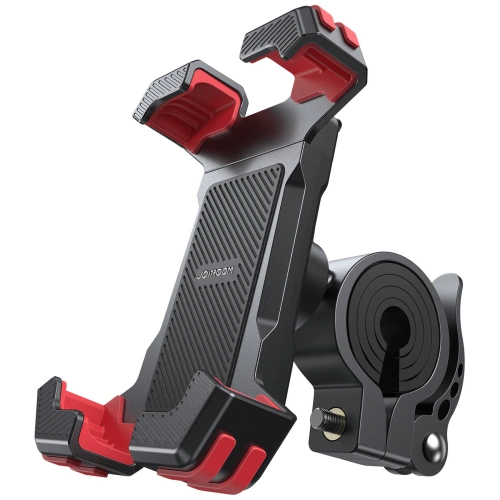 Uchwyt rowerowy Joyroom JR-ZS360 w kolorze czarnym, zamontowany na kierownicy roweru.