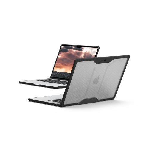 Przezroczyste etui UAG Plyo z widocznymi detalami, zapewniające ochronę laptopa.