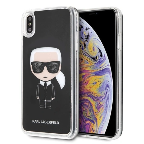Etui Karl Lagerfeld KLHCI65ICGBK w kolorze czarnym na iPhone Xs Max z efektem brokatu.