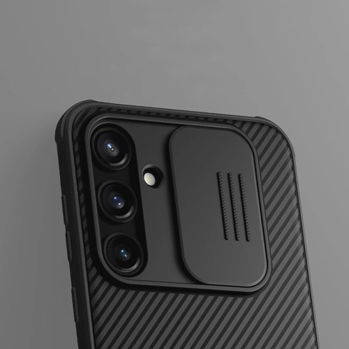 Nillkin CamShield Pro case in black, perfectly fitting the Samsung Galaxy A55 5G.